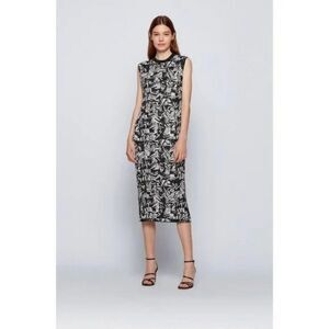 Hugo BOSS Feyre Printed Sheath Dress XL Midnight Fantasy Round Neck Knit